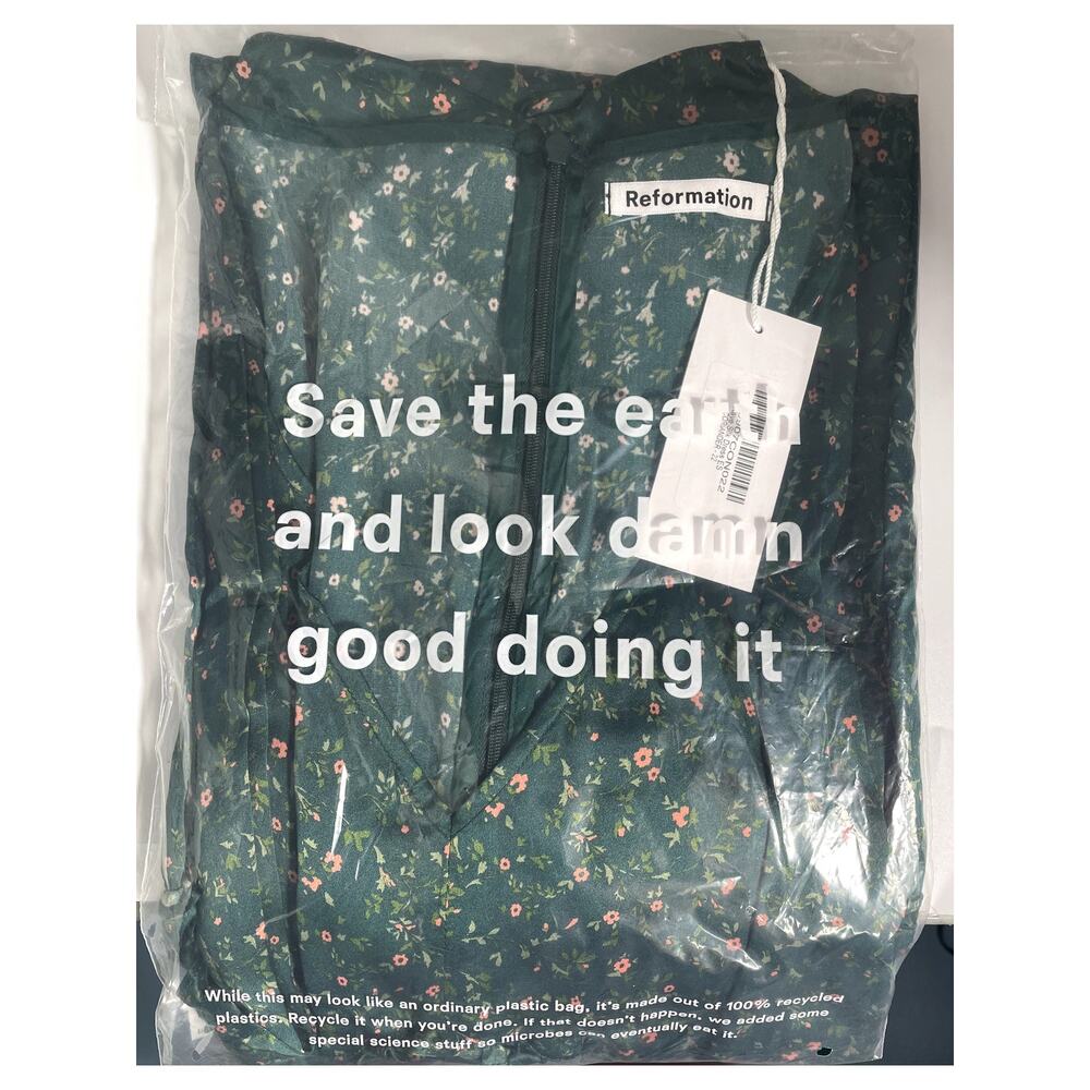 NWT Reformation Kaye Silk Dress Maxi Coriander Fairy Green Floral Sz 22 Babydoll - Picture 6 of 16